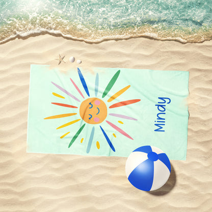 Hello Sunshine Personalized Beach Towel Personalized Name Bath Towel Custom Pool Towel Beach Towel With Name Outside Birthday Vacation Gift