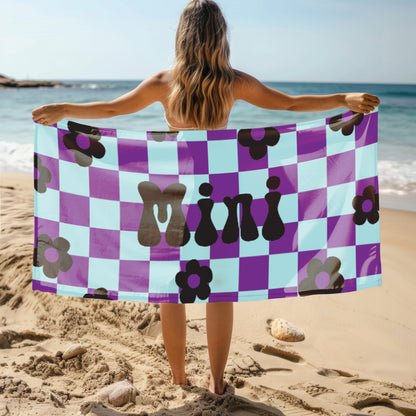 70s RETRO two tone checker Personalized Beach Towel Personalized Name Bath Towel Custom Beach Towel With Name Outside Birthday Vacation Gift