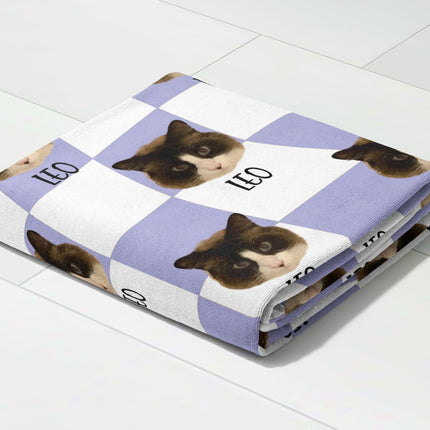 Portrait Pet Beach Towel Pet Photo + Name Custom Dog Beach Towel Cat Picture Blanket Pet Photo Customized Gift
