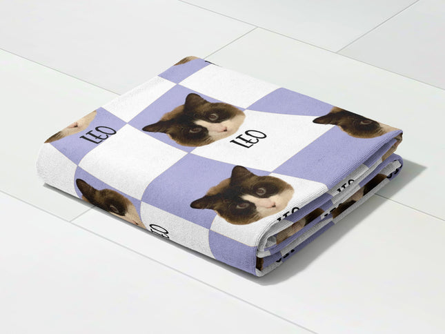 Portrait Pet Beach Towel Pet Photo + Name Custom Dog Beach Towel Cat Picture Blanket Pet Photo Customized Gift