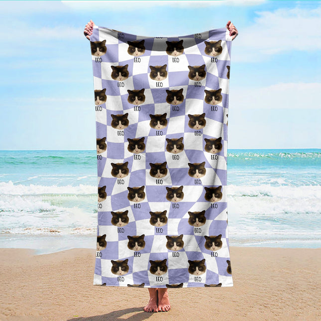 Portrait Pet Beach Towel Pet Photo + Name Custom Dog Beach Towel Cat Picture Blanket Pet Photo Customized Gift