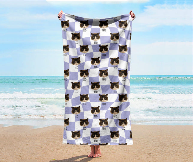 Portrait Pet Beach Towel Pet Photo + Name Custom Dog Beach Towel Cat Picture Blanket Pet Photo Customized Gift