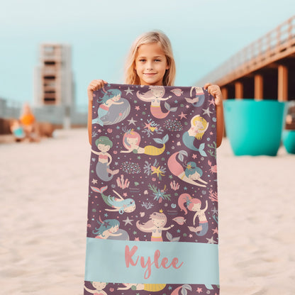 Mermaid Personalized Kids Beach & Pool Towel Custom Pool Towel Beach Towel With Name Outside Birthday Vacation Gift