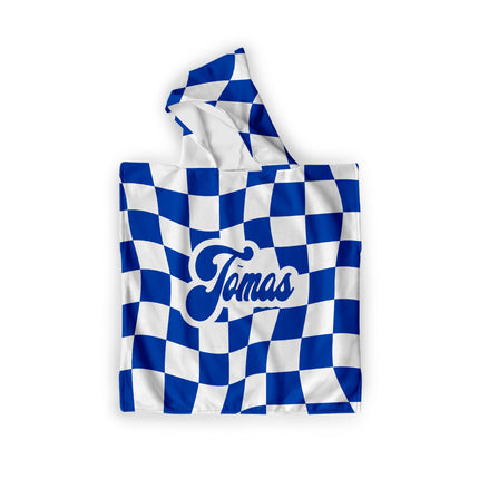 Personalized Kids Hooded Beach Towel: Retro Vans Checkerboard, Custom Name