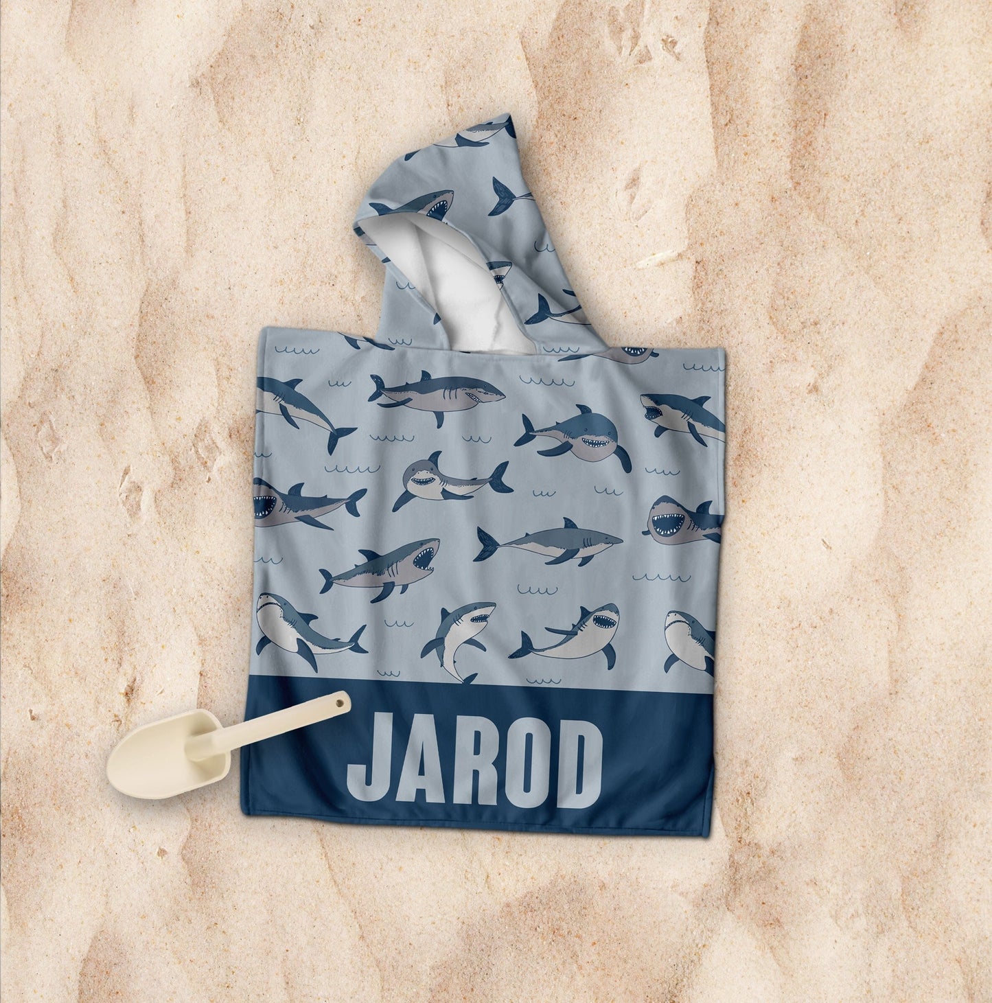 Personalized Baby Shark Pattern in  Kid’s Hooded Beach Poncho towel with Name, Custom beach towel gift, baby Gift
