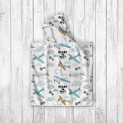 Personalized Cartoon Pattern in Retro style Kids Kid’s Hooded Beach Poncho towel with Name, Custom beach towel gift, baby Gift