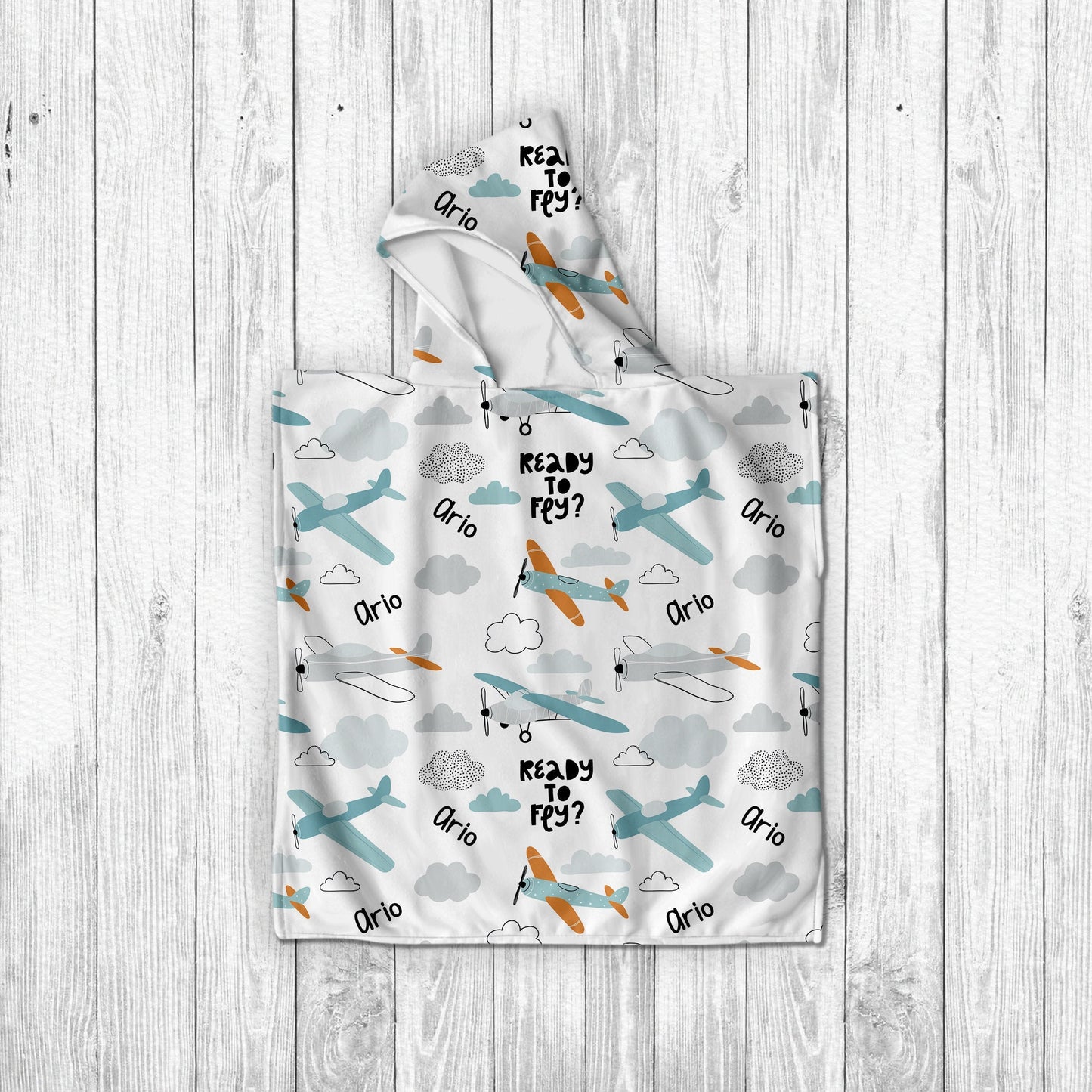 Personalized baby cartoon Pattern in Retro style Kids Kid’s Hooded Beach Poncho towel with Name, Custom beach towel gift, baby Gift