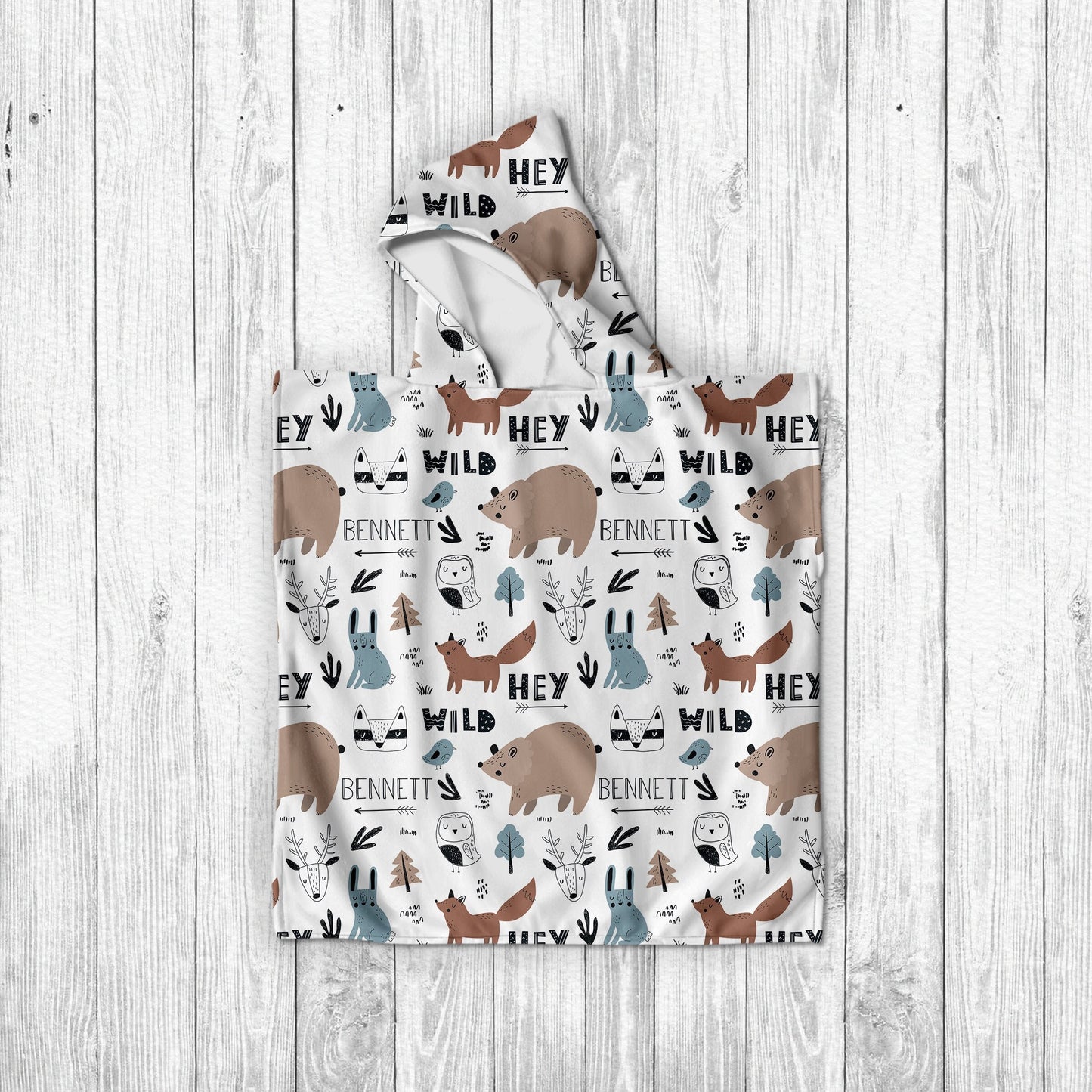 Personalized baby cartoon Pattern in Retro style Kids Kid’s Hooded Beach Poncho towel with Name, Custom beach towel gift, baby Gift