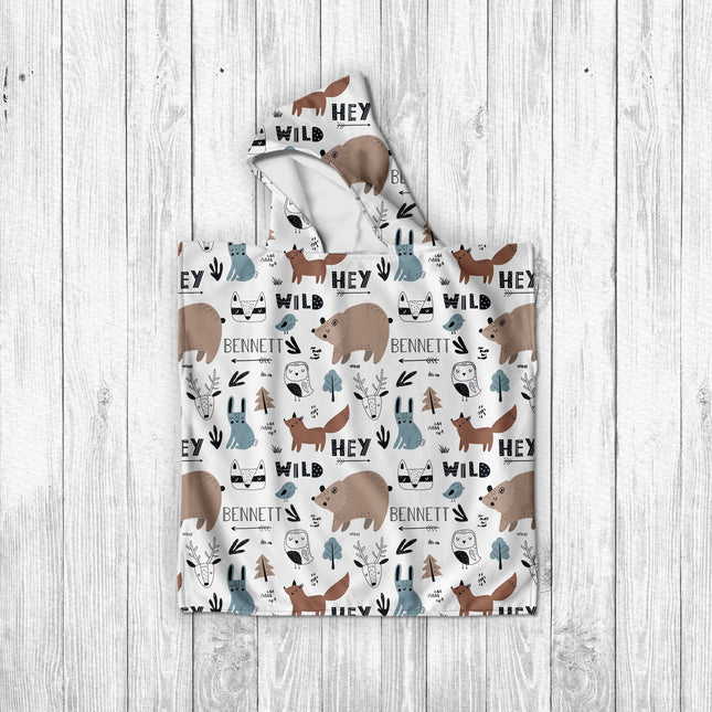 Personalized baby cartoon Pattern in Retro style Kids Kid’s Hooded Beach Poncho towel with Name, Custom beach towel gift, baby Gift