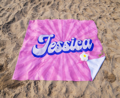 Groovy RETRO Style Personalized Beach Towel Personalized Name Bath Towel Custom Beach Towel With Name Outside Birthday Vacation Gift