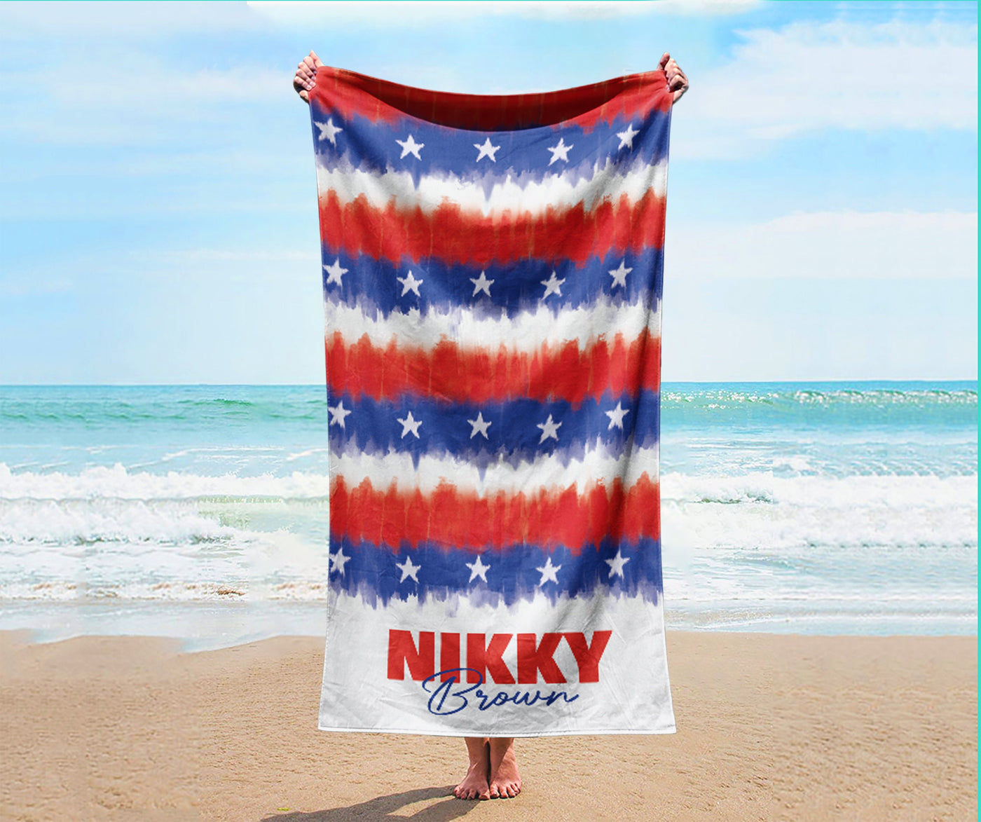 4th of July USA Personalized Beach Towel Name Bath Towel Custom Pool Towel Beach Towel With Name Outside fourth of July Vacation Gift