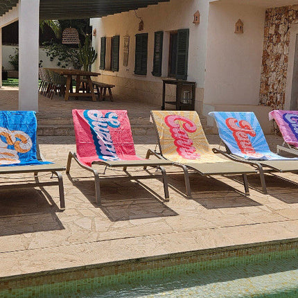 Groovy RETRO Style Personalized Beach Towel Personalized Name Bath Towel Custom Beach Towel With Name Outside bachelorette gifts