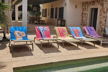 Personalized Retro Beach Towel with Name – Custom Groovy 70s Style Bath Towel, Unique Bachelorette Gift, Vibrant Outdoor Towel