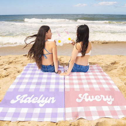 Pastel Checker Easter Personalized Beach Towel Name Bath Towel Custom Pool Towel Beach Towel With Name Outside Birthday Vacation Gift