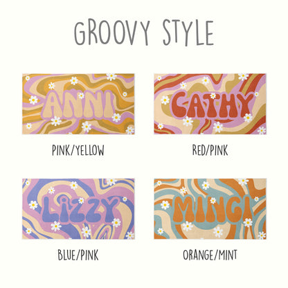 Personalized Beach Towel Retro Style Custom Name Bath Towel Groovy Design Birthday Vacation Gift
