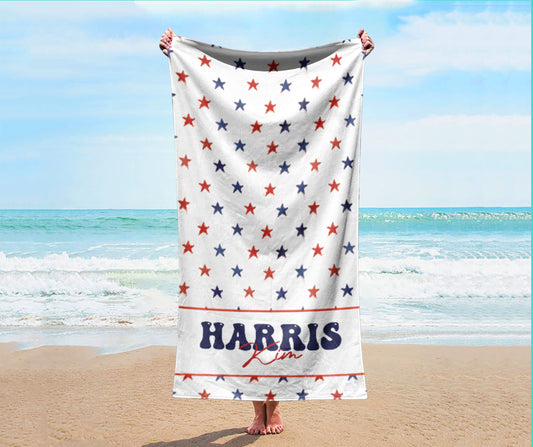 4th of July USA Personalized Beach Towel Name Bath Towel Custom Pool Towel Beach Towel With Name Outside fourth of July Vacation Gift