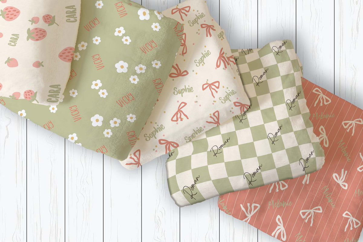 Personalized Strawberry Kids Blanket: Plush Minky or Sherpa