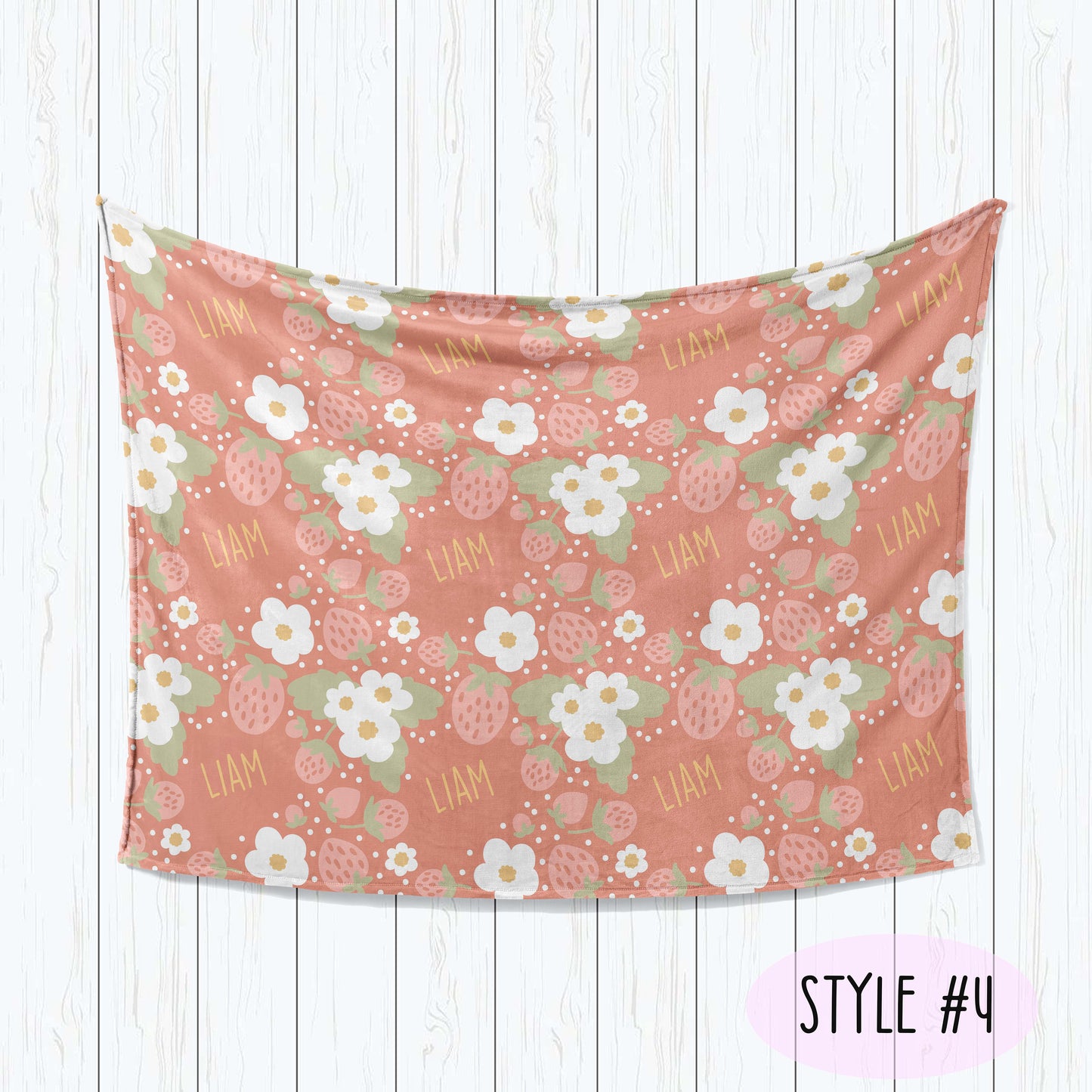 Personalized Strawberry Kids Blanket: Plush Minky or Sherpa