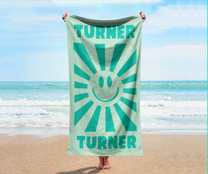 Smile Face Personalized Beach Towel Personalized Name Bath Towel Custom Pool Towel Beach Towel With Name Outside Birthday Vacation Gift