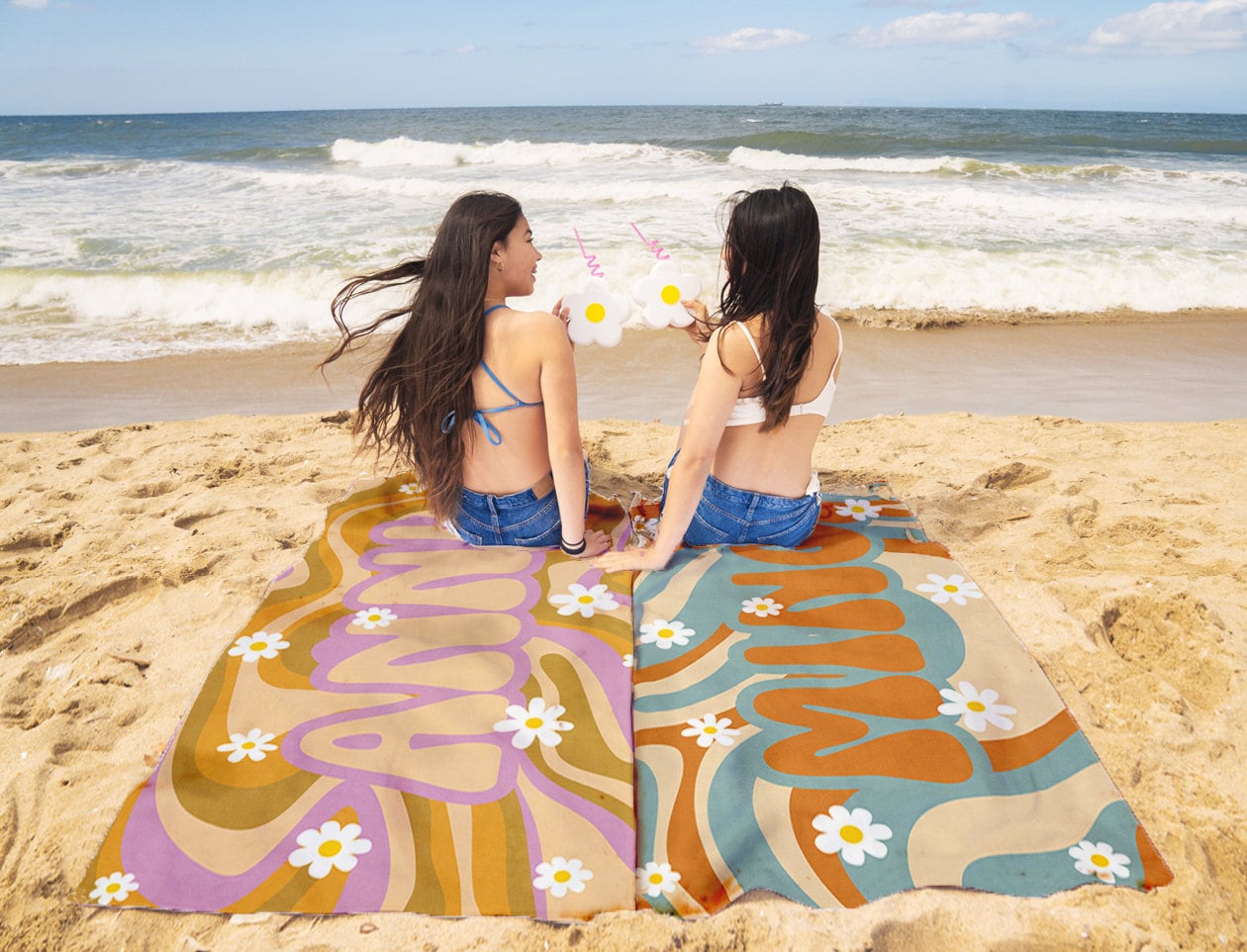 Personalized Beach Towel Retro Style Custom Name Bath Towel Groovy Design Birthday Vacation Gift