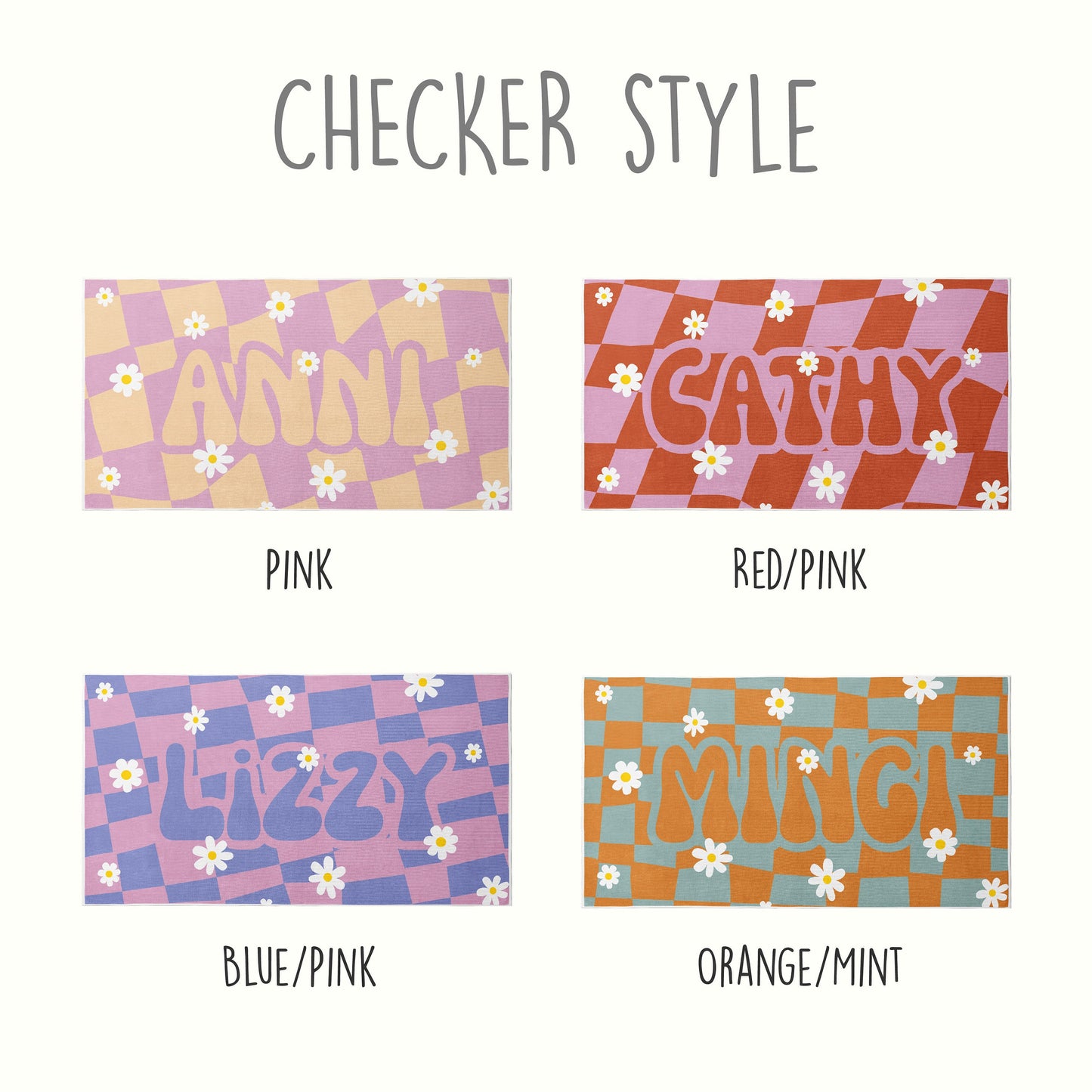 Personalized Beach Towel Retro Style Custom Name Bath Towel Groovy Design Birthday Vacation Gift