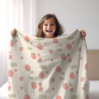Personalized Strawberry Blanket: Plush Minky or Sherpa Fleece