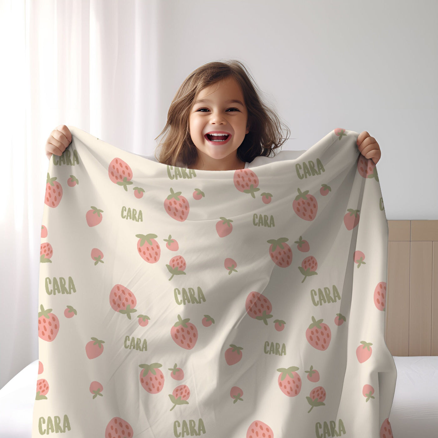 Sweet Strawberry Kids Design Personalize blanket, Minky or Sherpa custom blanket, Baby blanket, Kids Blanket, birthday gift idea