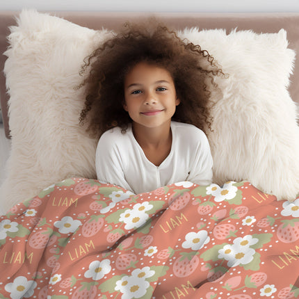 Strawberry Kids Blanket: Personalized Minky or Sherpa Blanket