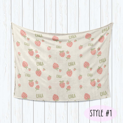 Personalized Strawberry Blanket: Minky or Sherpa, Kids Name Blanket