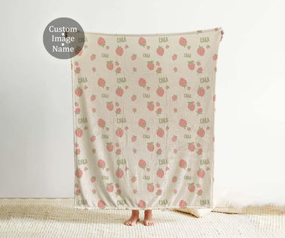 Strawberry Kids Blanket: Personalized Minky or Sherpa Blanket, Birthday Gift