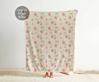 Sweet Strawberry Kids Design Personalize blanket, Minky or Sherpa custom blanket, Baby blanket, Kids Blanket, birthday gift idea