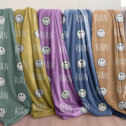 Retro Smile Face Personalized Blanket: Minky or Sherpa, Custom Kids Blanket