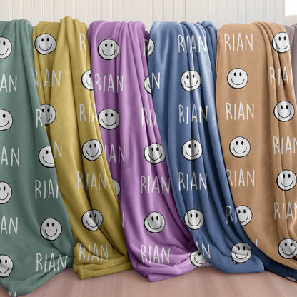 Retro Smile Face Personalized Blanket: Minky or Sherpa, Custom Kids Blanket