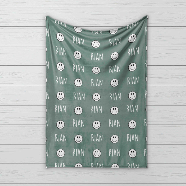 Retro Smile Face Personalized Blanket: Minky or Sherpa, Custom Kids Blanket