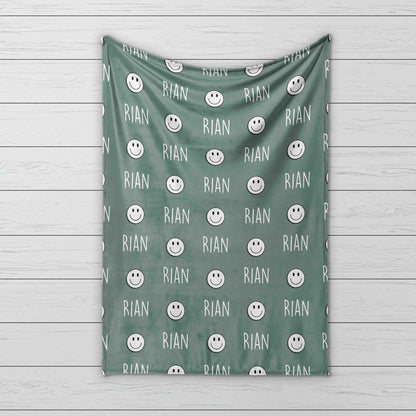 Personalized Happy Face Minky Blanket: Custom Baby or Kids Gift