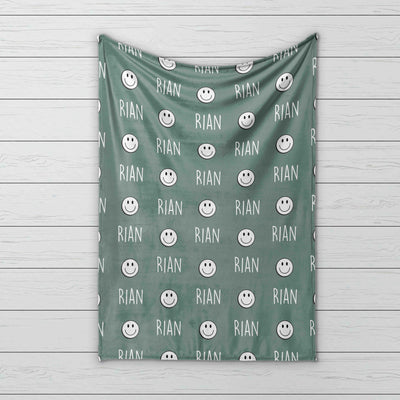 Vintage Happy Face smile Design Personalize blanket, Minky or Sherpa custom blanket, Baby blanket, Kids Blanket, birthday gift idea