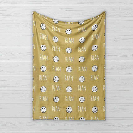 Personalized Happy Face Minky Blanket: Custom Baby or Kids Gift
