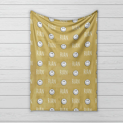 Vintage Happy Face smile Design Personalize blanket, Minky or Sherpa custom blanket, Baby blanket, Kids Blanket, birthday gift idea
