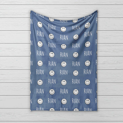 Vintage Happy Face smile Design Personalize blanket, Minky or Sherpa custom blanket, Baby blanket, Kids Blanket, birthday gift idea
