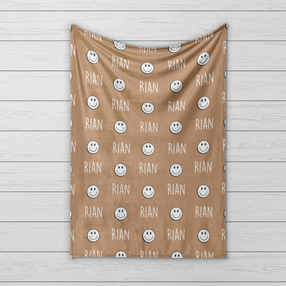 Personalized Happy Face Minky Blanket: Custom Baby or Kids Gift