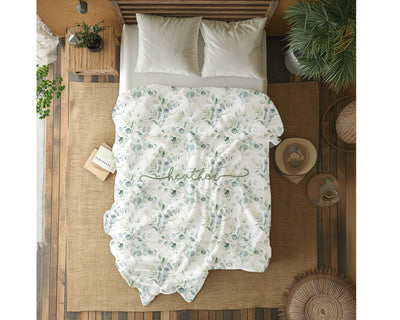Personalized Watercolor floral in vintage rustic style blanket with Name, Custom blanket gift, Birthday Anniversary Gift