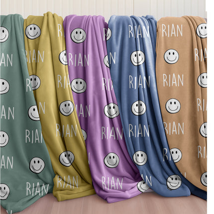 Personalized Happy Face Minky Blanket: Custom Baby or Kids Gift