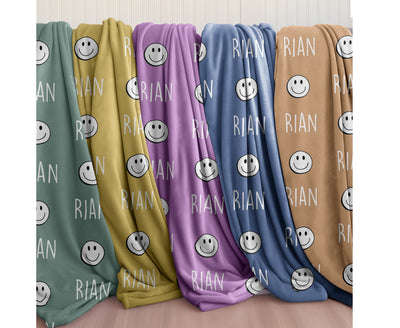 Vintage Happy Face smile Design Personalize blanket, Minky or Sherpa custom blanket, Baby blanket, Kids Blanket, birthday gift idea