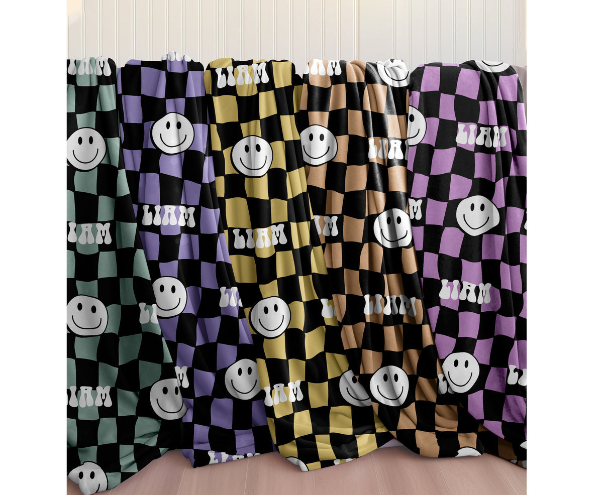 Personalized Happy Face Blanket: Vintage Smile Minky or Sherpa