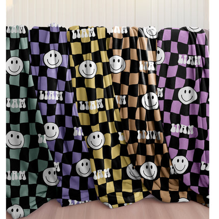 Personalized Happy Face Blanket: Minky or Sherpa Custom Blanket