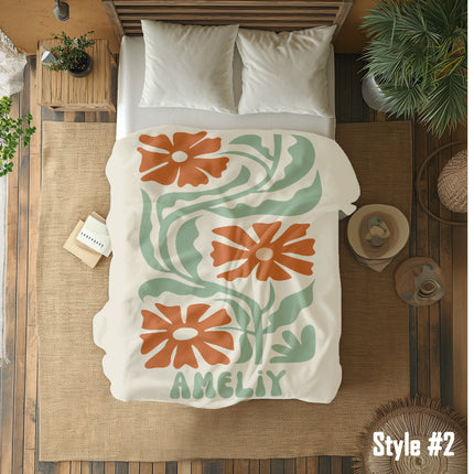 Personalized Retro Flower Blanket: Vintage Style Minky or Sherpa Blanket