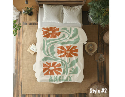 Personalized Retro Flower Blanket: Custom Name Minky or Sherpa Throw