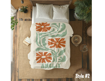 Personalized Retro Flower Blanket: Custom Name Minky or Sherpa Throw
