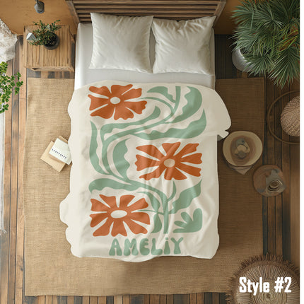Personalized Retro Flower Blanket: Custom Minky or Sherpa Throw