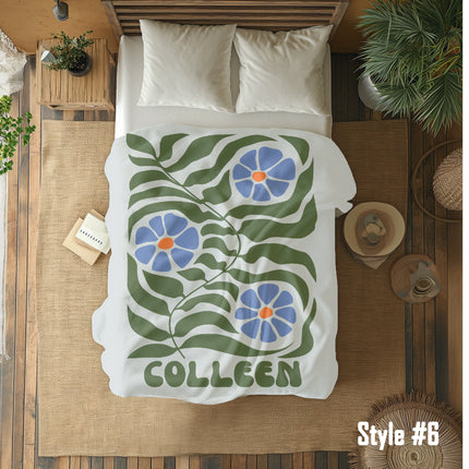 Personalized Retro Flower Blanket: Custom Minky or Sherpa Throw